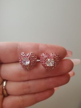 Swarovski Pink Heart Pavé Stud Earrings with Clear Center Stones
